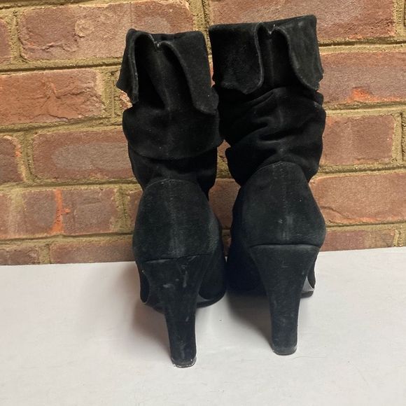 Nine West Black Leather Suede Slouch Heeled Boot Size 9 - Picture 4 of 9